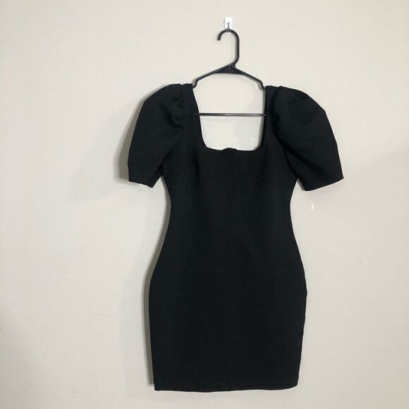 Puff Sleeve Square Neck Bodycon Mini Dress - Picture 2 of 11